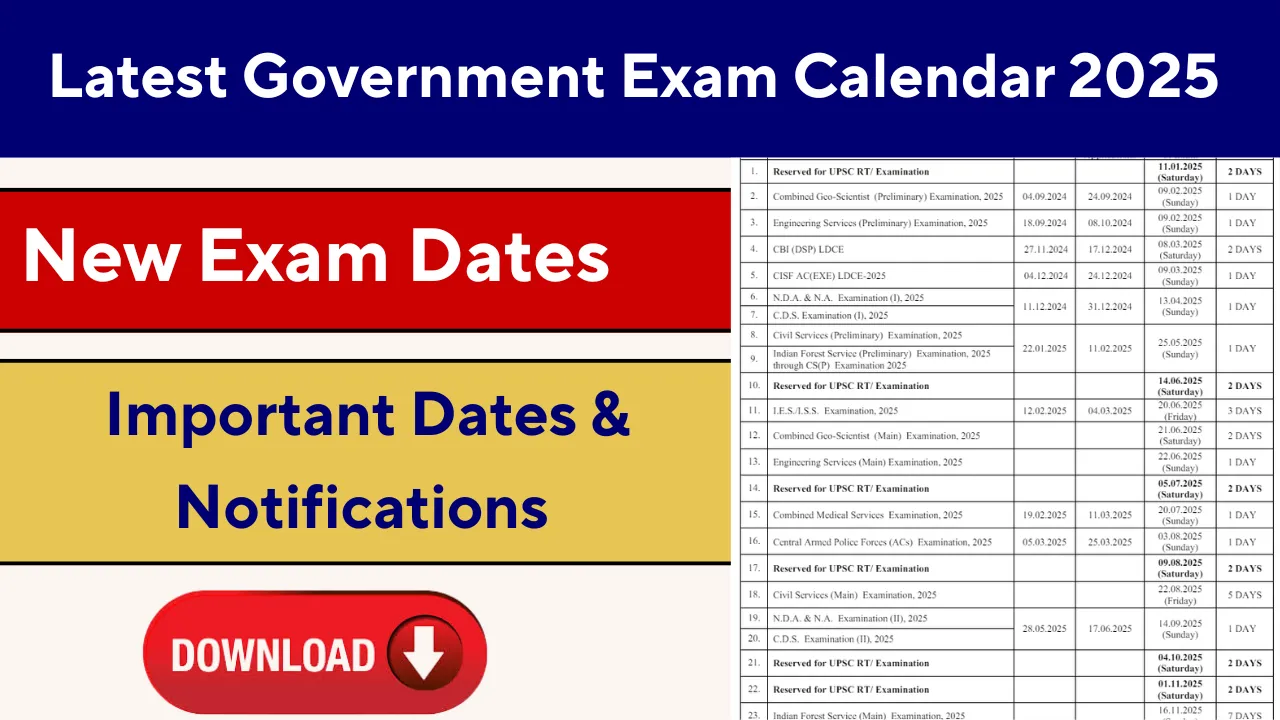 Latest Government Exam Calendar 2025